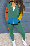 Dark Wrown New Women's Spliced Drawstrint Zipper Hoodie Skinny Pants Sport Suit  SZS6054-2