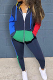 Dark Wrown New Women's Spliced Drawstrint Zipper Hoodie Skinny Pants Sport Suit  SZS6054-2