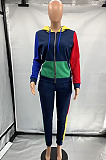 Dark Wrown New Women's Spliced Drawstrint Zipper Hoodie Skinny Pants Sport Suit  SZS6054-2