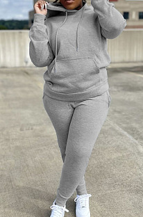 Grey New Wholesale Velvet Fabrics Hoodie Jogger Pants Casual Suit SY8839-5