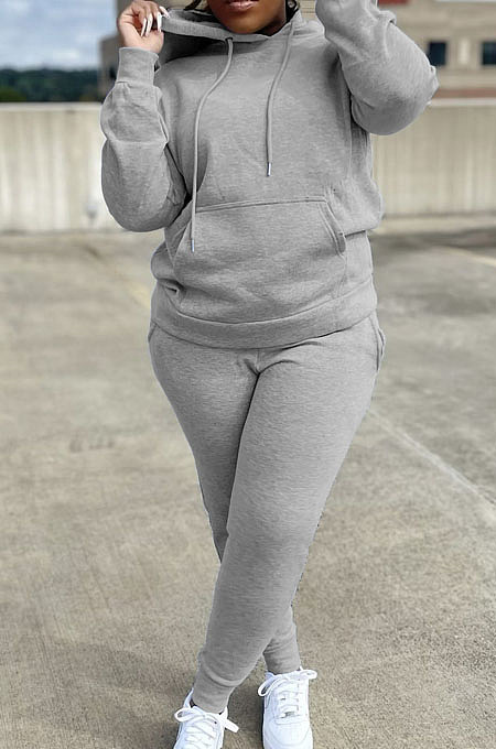 Grey New Wholesale Velvet Fabrics Hoodie Jogger Pants Casual Suit SY8839-5