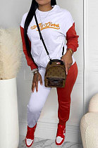 White Simple Spliced Letter Embroidery Long Sleeve T-Shirts Pencil Pants Suit SXS6075