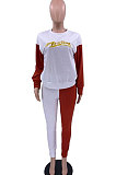 White Simple Spliced Letter Embroidery Long Sleeve T-Shirts Pencil Pants Suit SXS6075