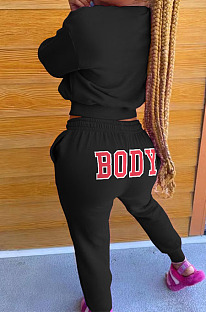 Black Autumn Winter New Printed Long Sleeve Hoodie Jogger Pants Plain Suit WA77309-1