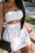 White Autumn Winter Women's Hollow Out Hip Strapless Off Shoulder Sleeveless Bodycon Mini Dress JSL542-1
