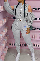 SUPER WHOLESALE|Grey Wholesale Women's Spliced Bandage Tops Pencil Pants Casual Plain Suit YM234-5