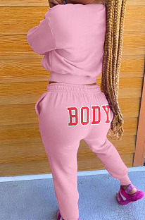 Pink Autumn Winter New Printed Long Sleeve Hoodie Jogger Pants Plain Suit WA77309-4