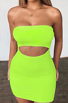 Green Autumn Winter Women's Hollow Out Hip Strapless Off Shoulder Sleeveless Bodycon Mini Dress JSL542-3