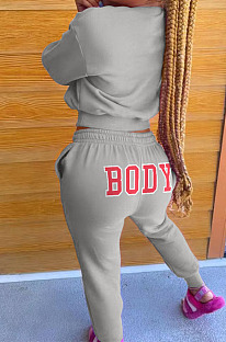 Grey Autumn Winter New Printed Long Sleeve Hoodie Jogger Pants Plain Suit WA77309-3