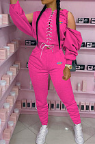 SUPER WHOLESALE|Rose Red Wholesale Women's Spliced Bandage Tops Pencil Pants Casual Plain Suit YM234-1