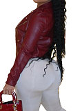 Wine Red Winter Euramerican Side Zipper PU Leather Turn-Down Collar Bodycon Jacket LD82466-1