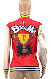 Black Women's Printing Color Matching Snap Fastener Baseball Uniform  Jacket JR3666-1