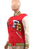 Black Women's Printing Color Matching Snap Fastener Baseball Uniform  Jacket JR3666-1