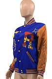 Blue Women's Printing Color Matching Snap Fastener Baseball Uniform  Jacket JR3666-2