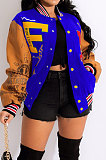 Blue Women's Printing Color Matching Snap Fastener Baseball Uniform  Jacket JR3666-2
