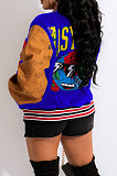 Black Women's Printing Color Matching Snap Fastener Baseball Uniform  Jacket JR3666-1
