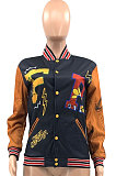 Black Women's Printing Color Matching Snap Fastener Baseball Uniform  Jacket JR3666-1