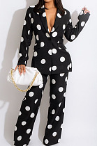 Black Fashion New Wave Point Long Sleeve Lapel Neck Wide Leg Pants Businss Suit BS1295-1