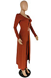 Caramel Color Personality Pure Color Cardigan Big Cape Skinny Pants Suits YYZ867-2