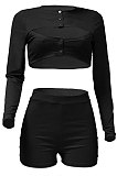 Euramerican Autumn Knit Ribber Hollow Our Sexy Bodycon Shorts Sets Q987