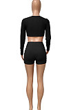 Euramerican Autumn Knit Ribber Hollow Our Sexy Bodycon Shorts Sets Q987