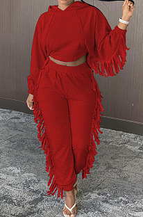 Wholesale New Long Sleeve Hoodie Jogger Pants Tassel Plain Suit BS1298