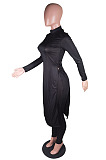 Fashion Women's Long Sleeve High Neck SlitTops Skinny Pants Plain Suit  BS1297