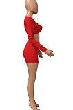 Euramerican Autumn Knit Ribber Hollow Our Sexy Bodycon Shorts Sets Q987