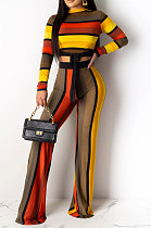 Women's Long Sleeve Long Pants Stripe Printing Pants Sets YY5095