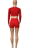 Euramerican Autumn Knit Ribber Hollow Our Sexy Bodycon Shorts Sets Q987