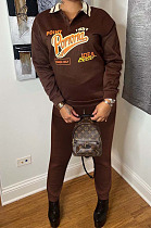 Fashion Casual Letter Printed Long Sleeve Polo Collar Tops Jogger Pants Suit OEP6315