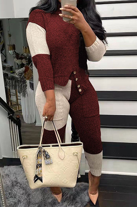 Euramerican Women's Matching Color Long Sleeve Tops Skinny Pants Sweater Suit TRS1189