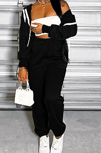 Euramerican Women's Autumn Winter Pure Color Hoodie Zipper Casual Pants Sets BYQ3211