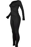 Wholesale Women's Ribber Long Sleeve Double-Zipper Tops Skinny Pants Plain Suit MD455