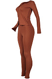 Wholesale Women's Ribber Long Sleeve Double-Zipper Tops Skinny Pants Plain Suit MD455