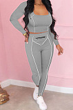 New Autumn Winter Casual Long Sleeve Square Neck Tops Skinny Pants Sport Suit MD457