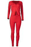 Wholesale Women's Ribber Long Sleeve Double-Zipper Tops Skinny Pants Plain Suit MD455