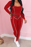 New Autumn Winter Casual Long Sleeve Square Neck Tops Skinny Pants Sport Suit MD457