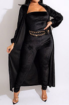 Euramerican Fashion Casual Strapless Jumpsuits Velvet Pure Color Coat Two Pieces CCY9433
