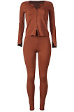 Wholesale Women's Ribber Long Sleeve Double-Zipper Tops Skinny Pants Plain Suit MD455