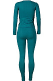Wholesale Women's Ribber Long Sleeve Double-Zipper Tops Skinny Pants Plain Suit MD455