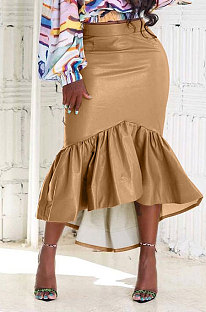 Fashion Luxe Pure Color Slim Fitting Leather Fishtail Skirts LS6481