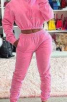 Euramerican Women's Casual Dew Waist Pure Color Hoodie Collect Waist Pants Sets ED1101