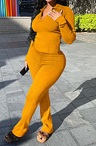 Women's Fashion Solid Color Long Sleeve Ribber Pants Sets ED1100