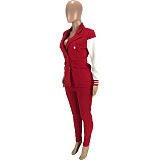 Red Shirt Collar Jacket Set