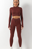 Knitted Half Zipper High Waist Pants Set