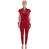 Red Shirt Collar Jacket Set