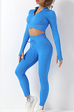 Knitted Half Zipper High Waist Pants Set
