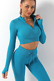 Knitted Half Zipper High Waist Pants Set