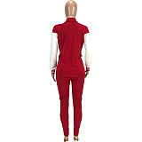 Red Shirt Collar Jacket Set